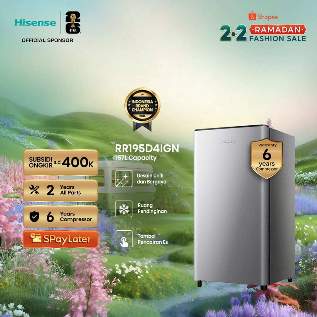 Hisense Kulkas RR195D4IGN Refrigerator Mini Bar Kapasitas 157L 1 Warna Silver Pintu Desain Unik dan 
