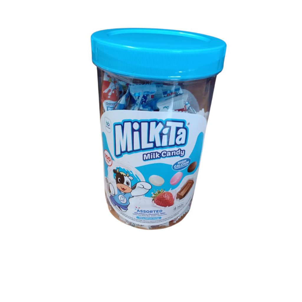 Milkita Permen Susu Toples (1Jar: 100pcs) Milk CANDY Jar - Permen Milkita Toples Rasa Cokelat , Stro