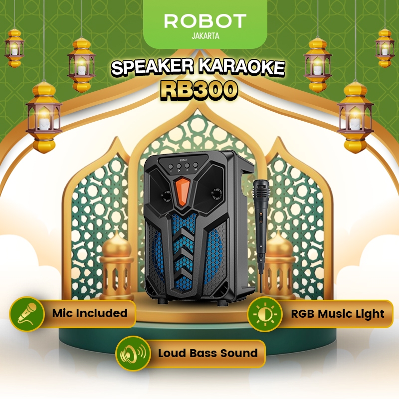 ROBOT Speaker Karaoke Bluetooth Suara Menggelegar Bass Kuat 10W Ukuran 6.5 Inch Mic Kabel Bawaan LED