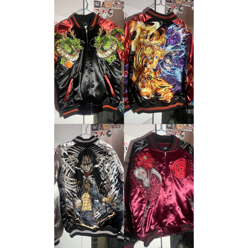 jaket Limited edition Sukajan Premium bahan satin mewah Naruto&sasuke,dragon ball,Madara,eren yeager