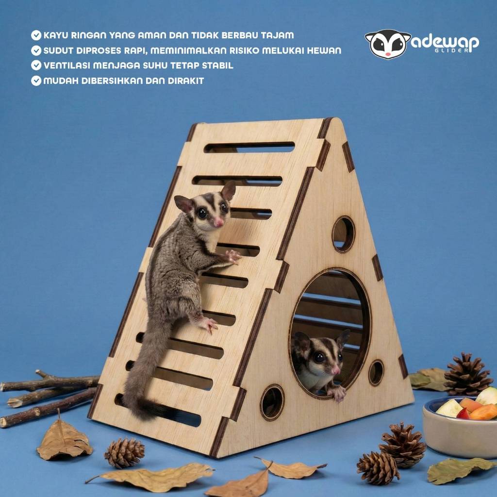 ADEWAP GLIDER Piramida Laser Cut Rumah Kayu Sugar Glider Hamster Marmut Tempat Bersembunyi & Bermain Hewan Kecil