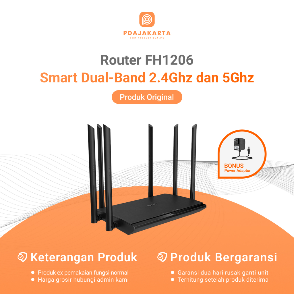 Router Tenda FH1206 Dual-Band 2.4Ghz dan 5Ghz Wireless WiFi | Bekas Original Bonus Adaptor