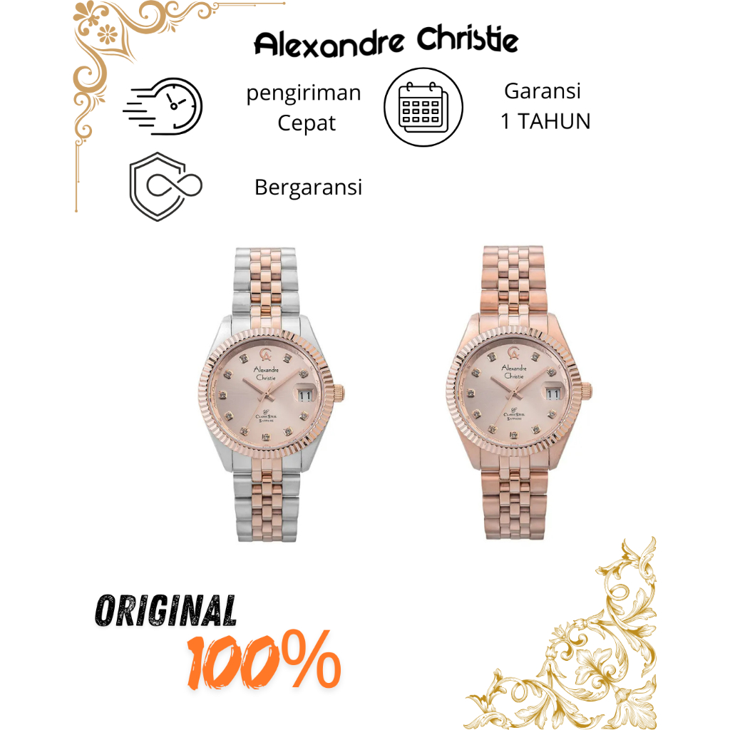 Alexandre Christie Wanita Rose Gold Original Sapphire Bergaransi