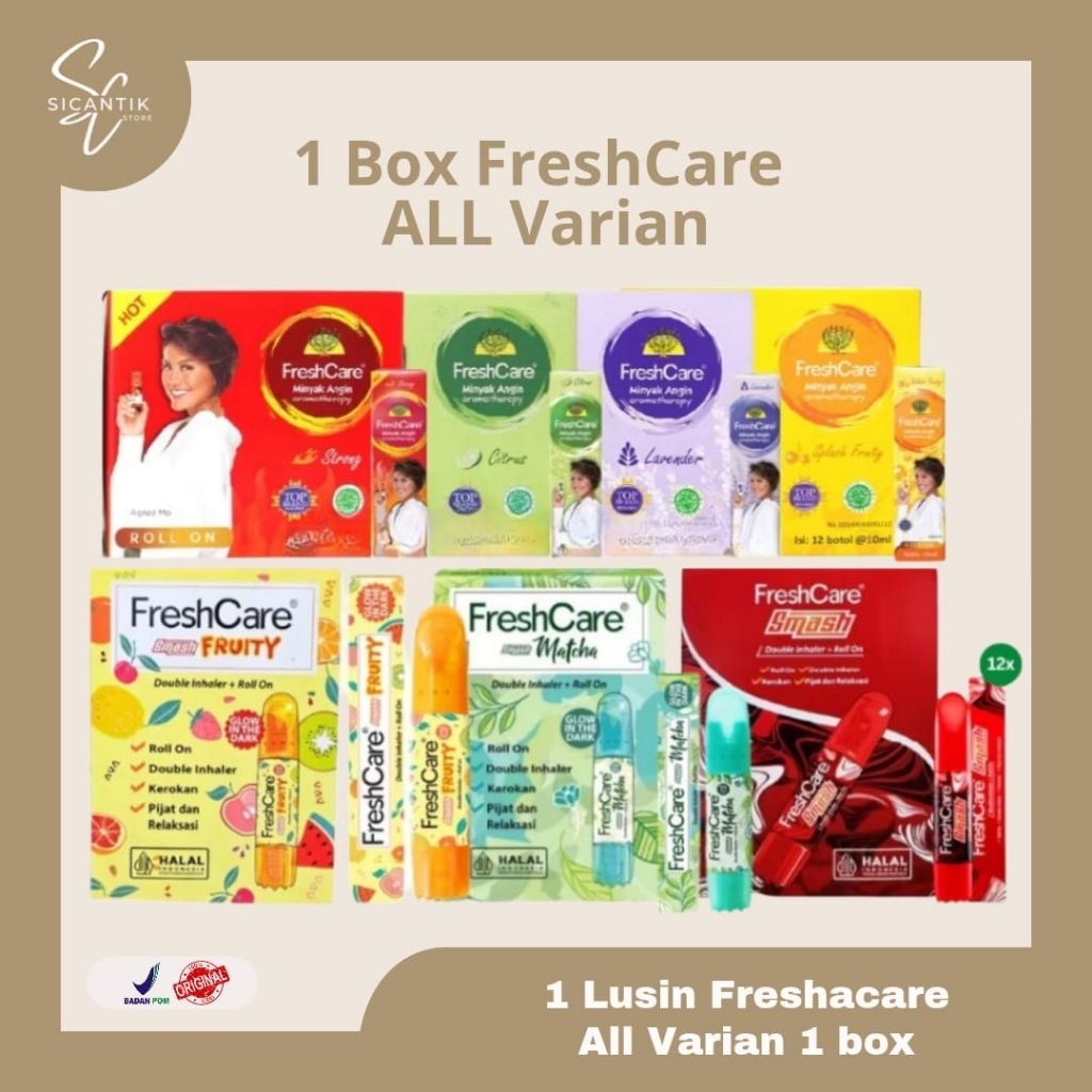 Freshcare 1 Box Isi 12 Pcs Smash Fruty Matcha Double Inhaler + Roll On | Freshcare Vapobalm Matcha |