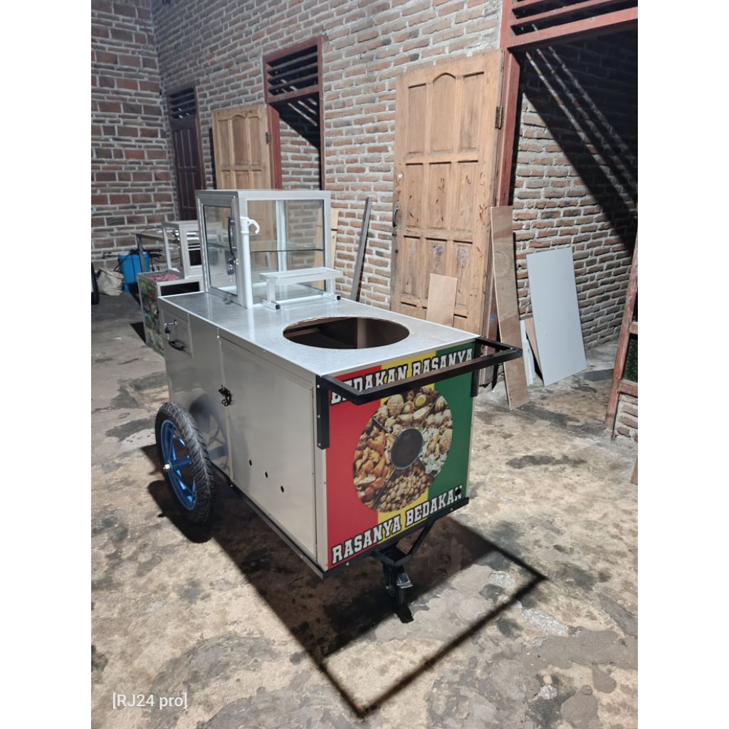 gerobak rombong dorong pentol bahan alumunium