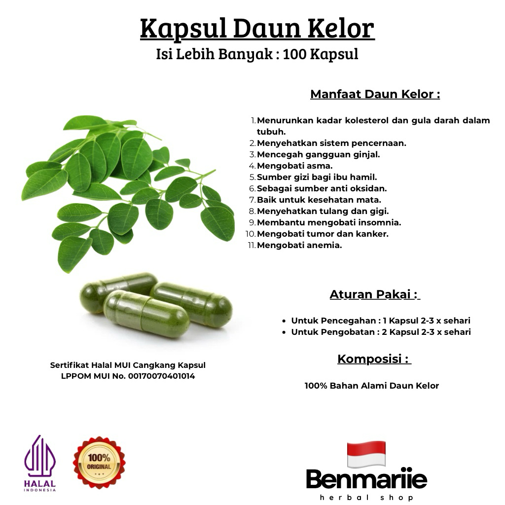 Kapsul Serbuk Daun Kelor Original 100% Murni GRATIS Minyak Zaitun