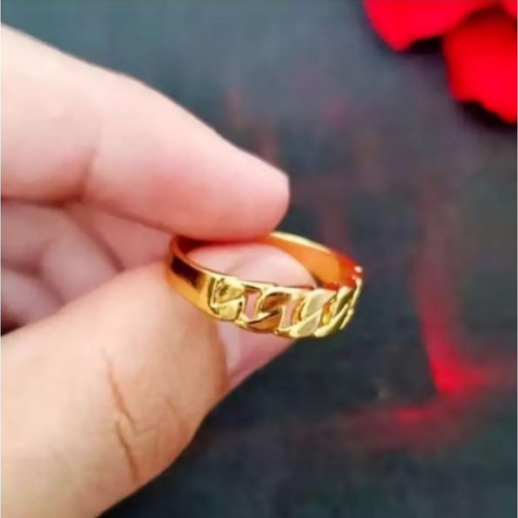 Cincin Titanium Model Rantai Warna Gold Anti Karat dan Luntur || Cincin Emas Wanita Titanium model R