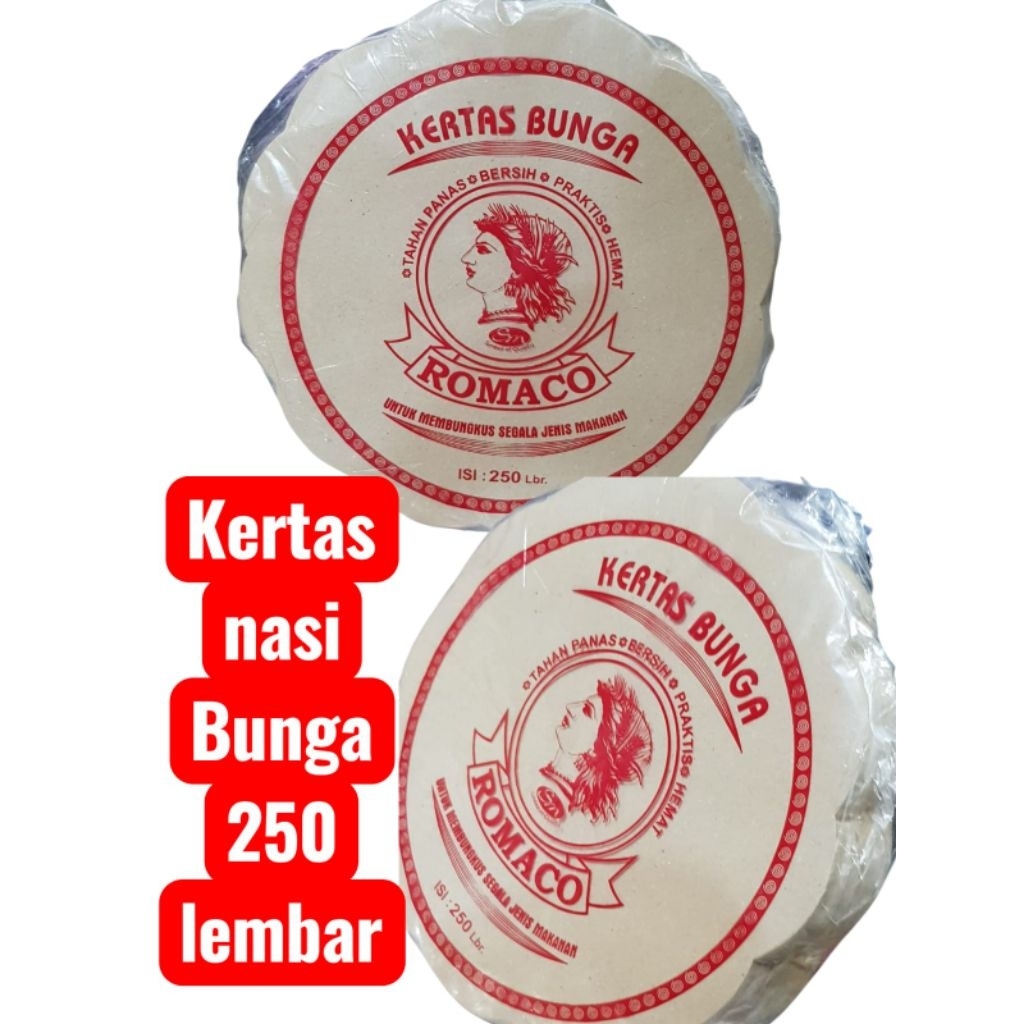 KERTAS NASI BUNGA "ROMACO" ISI 250 LEMBAR-KERTAS NASI ALAS PIRING ROTAN