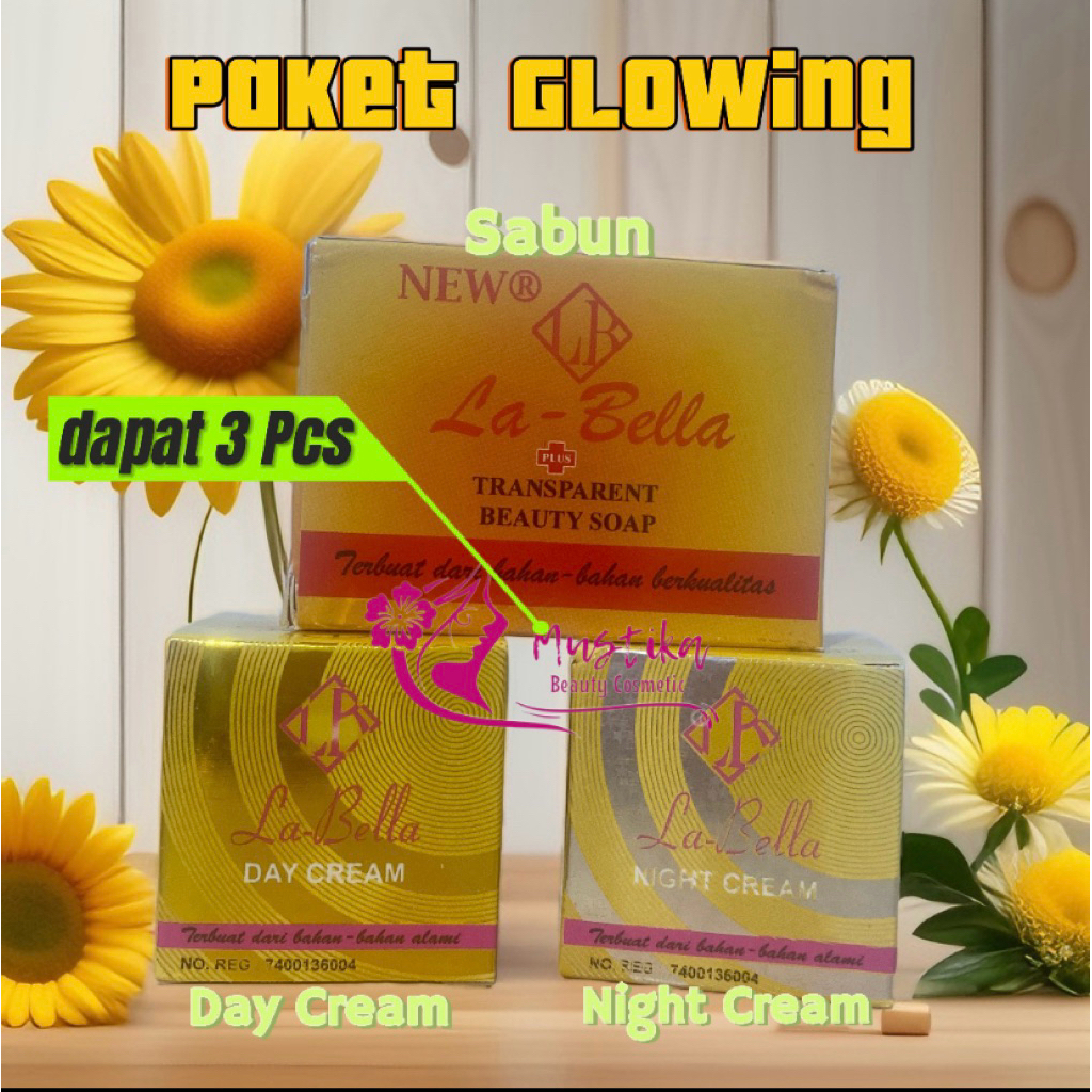 Paket Labella 3In1 Mencerahkan Melembabkan Wajah Krim Siang & Malam Sabun cuci muka