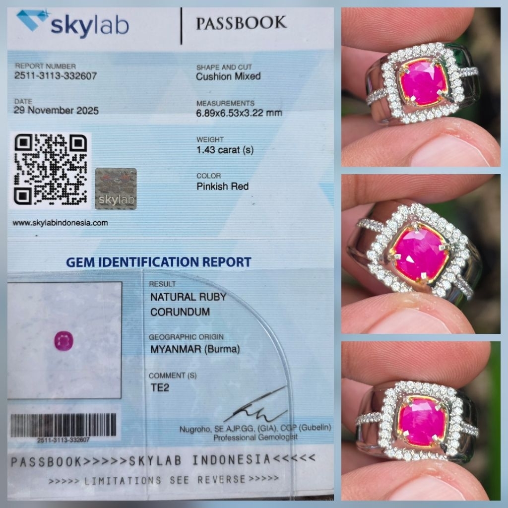 Batu Natural Ruby Burma Myanmar Sertifikat 1.43 crt