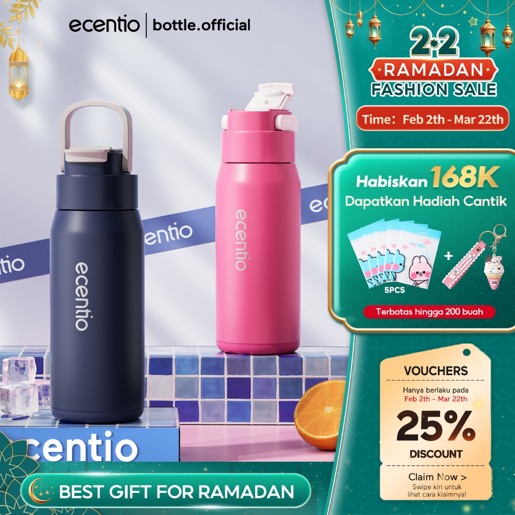 [Pegangan Tersembuny] ecentio termos air panas 600ml Termos Tumbler Stainless Termos Mini Tahan