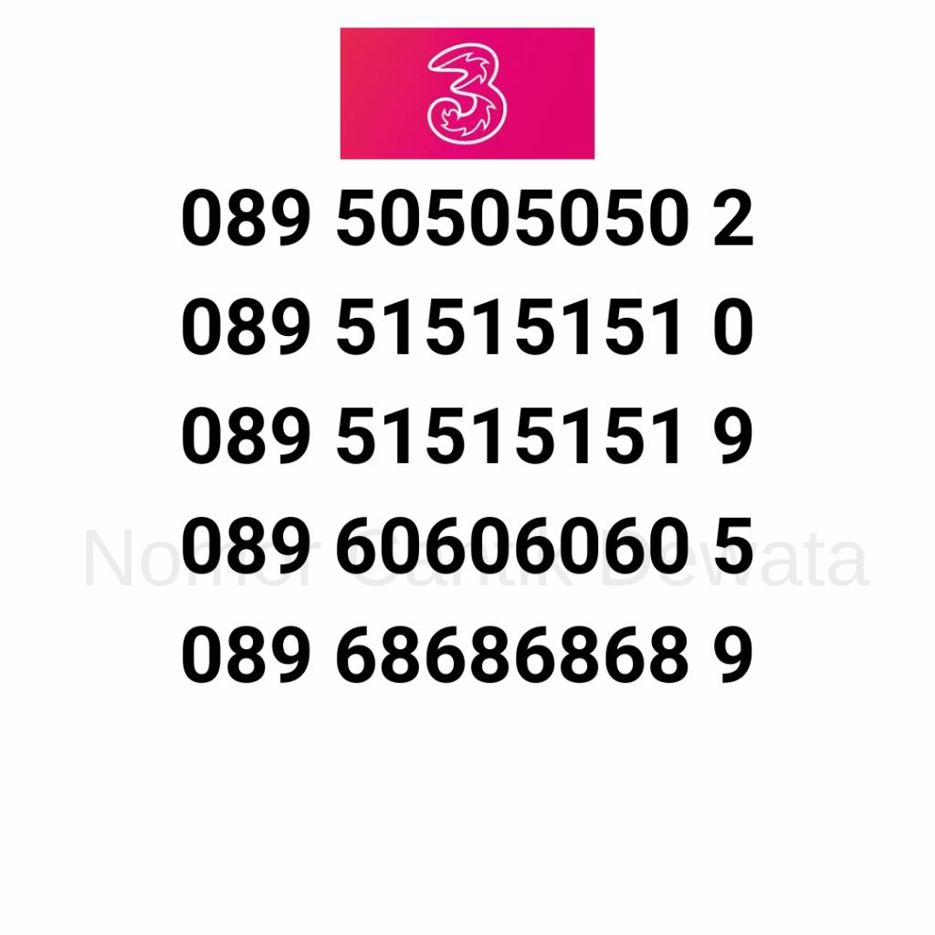 Nomor Cantik Three, Nomer Cantik Three Seri 51515151, Kartu Perdana Three, Nomor Cantik Dewata
