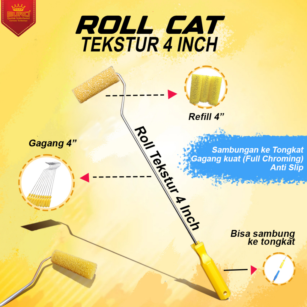 Roller Cat Tekstur Gagang Panjang Dinding Motif Mini Kamprot 4 inch Kecil Texture Roller Tembok kamp
