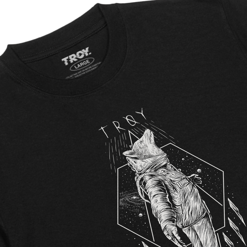 Troy Company Tshirt Black Galaxy Wolf - Kaos Lengan Pendek Kaos Hitam MTD 3102