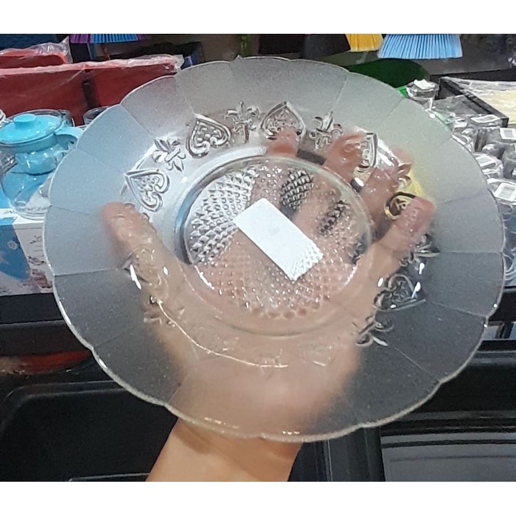 Piring kaca motif putih l