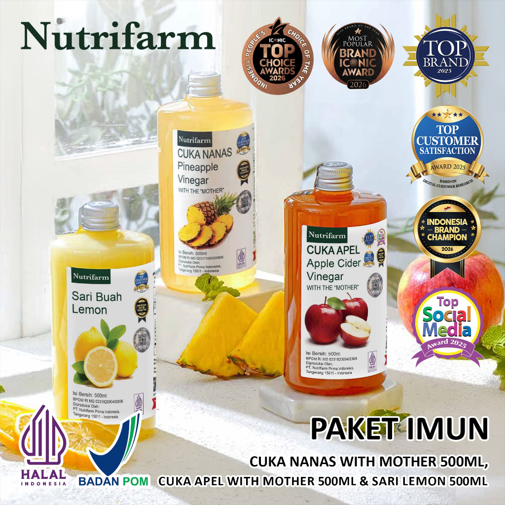 Nutrifarm Paket Imun Cuka Nanas Lemon Cuka Apel / Cuka Nanas 500 ml Lemon 500 ml Cuka Apel 500 ml