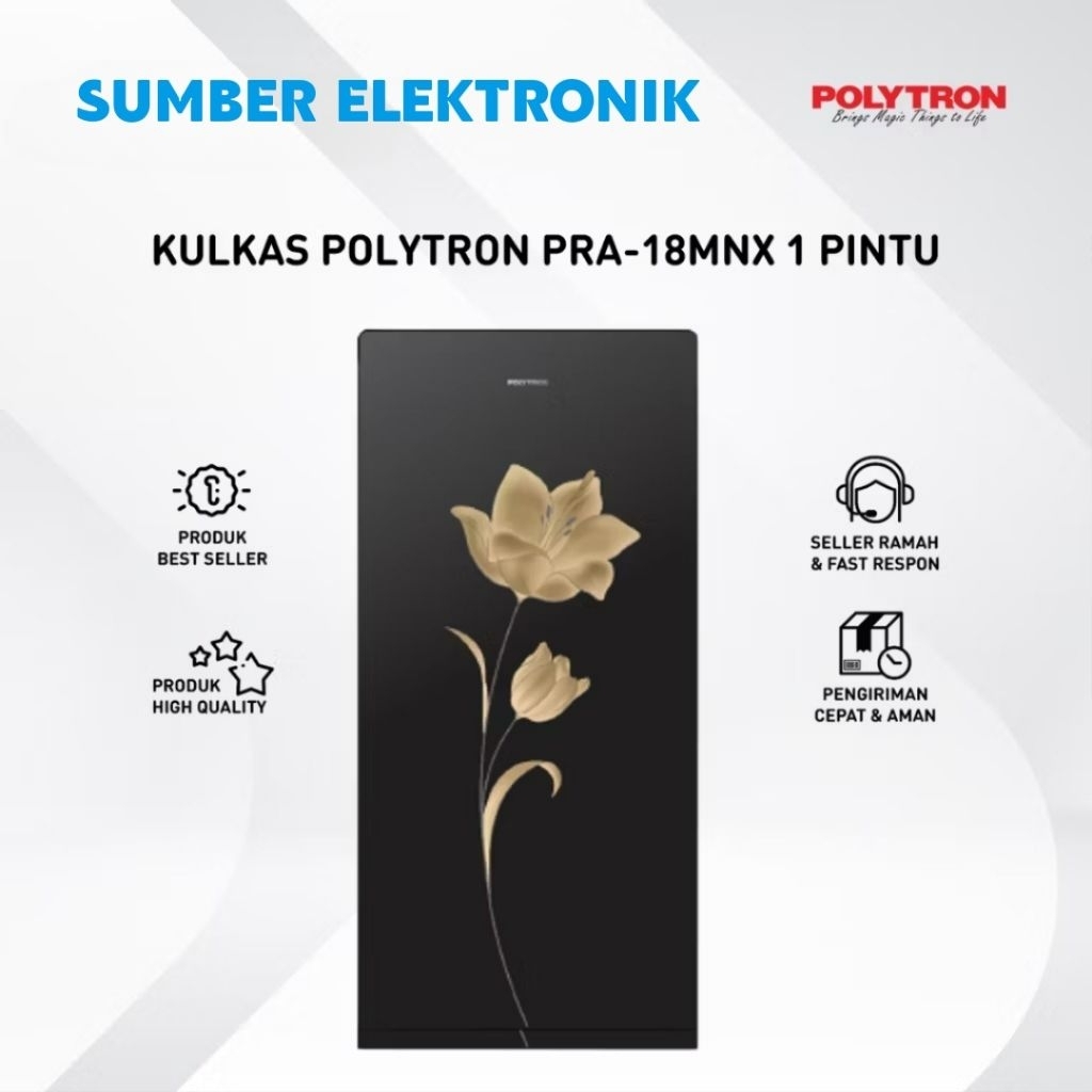 KULKAS 1 PINTU POLYTRON PRA-18MNX PINTU KACA BERGARANSI RESMI