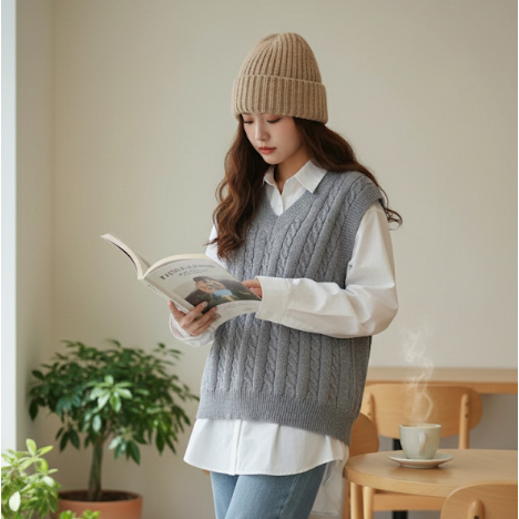 Vest Wanita YL #1339 Bahan Rajut Premium Tebal Mix Kemeja White Polos Baju Atasan Terbari Imlek Keki