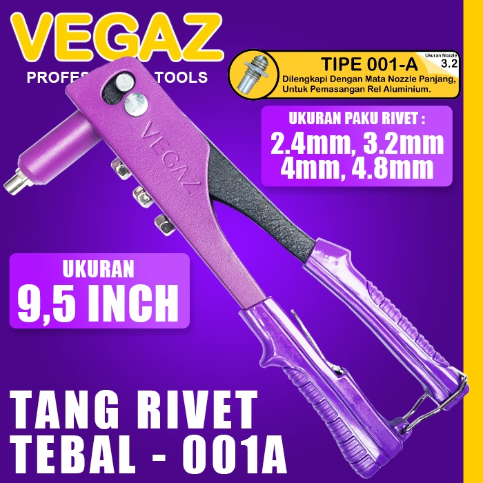 VEGAZ - Tang Rivet Tebal Rifet 9,5 Inch Ripet Mata Rivet Panjang hand Riverter Aluminium Tang Keling