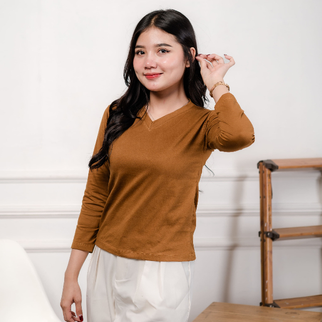 zoya Kaos Wanita Polos V Neck Lengan 3/4 Spandek Premium Modern Athletic Sexy