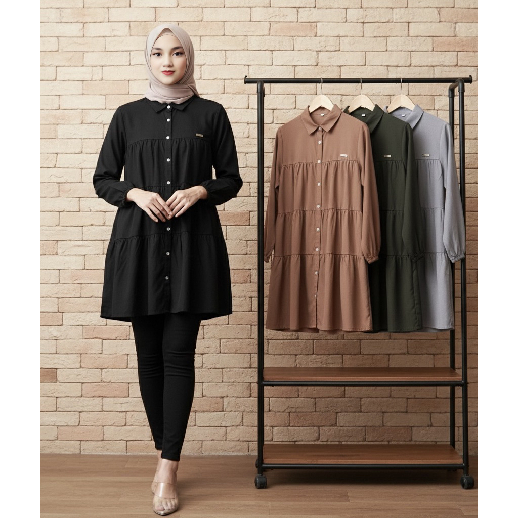 Atasan tunik rempel wanita | kemeja Rempel Susun Rayon Premium - Atasan Busui Friendly Bahan Jatuh &