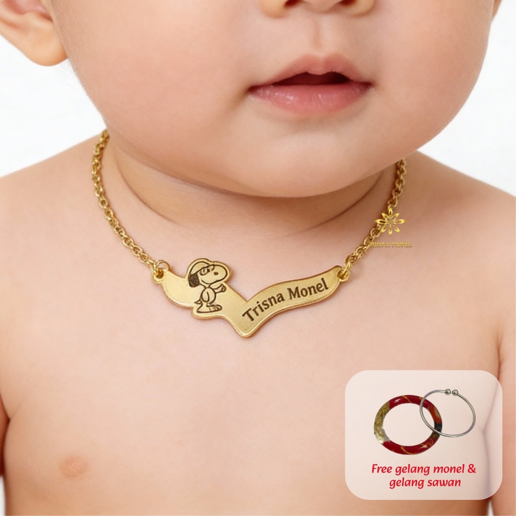 GRATIS GELANG MONEL & GELANG SAWAN  Kalung custom nama gold dan silver motif snoopy