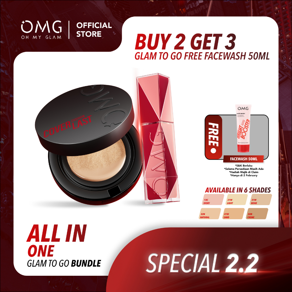 OMG Oh My Glam To Go Bundle [Cushion + Lip Vinyl] -  High Coverage Dewy Finish - Transferproof Gloss