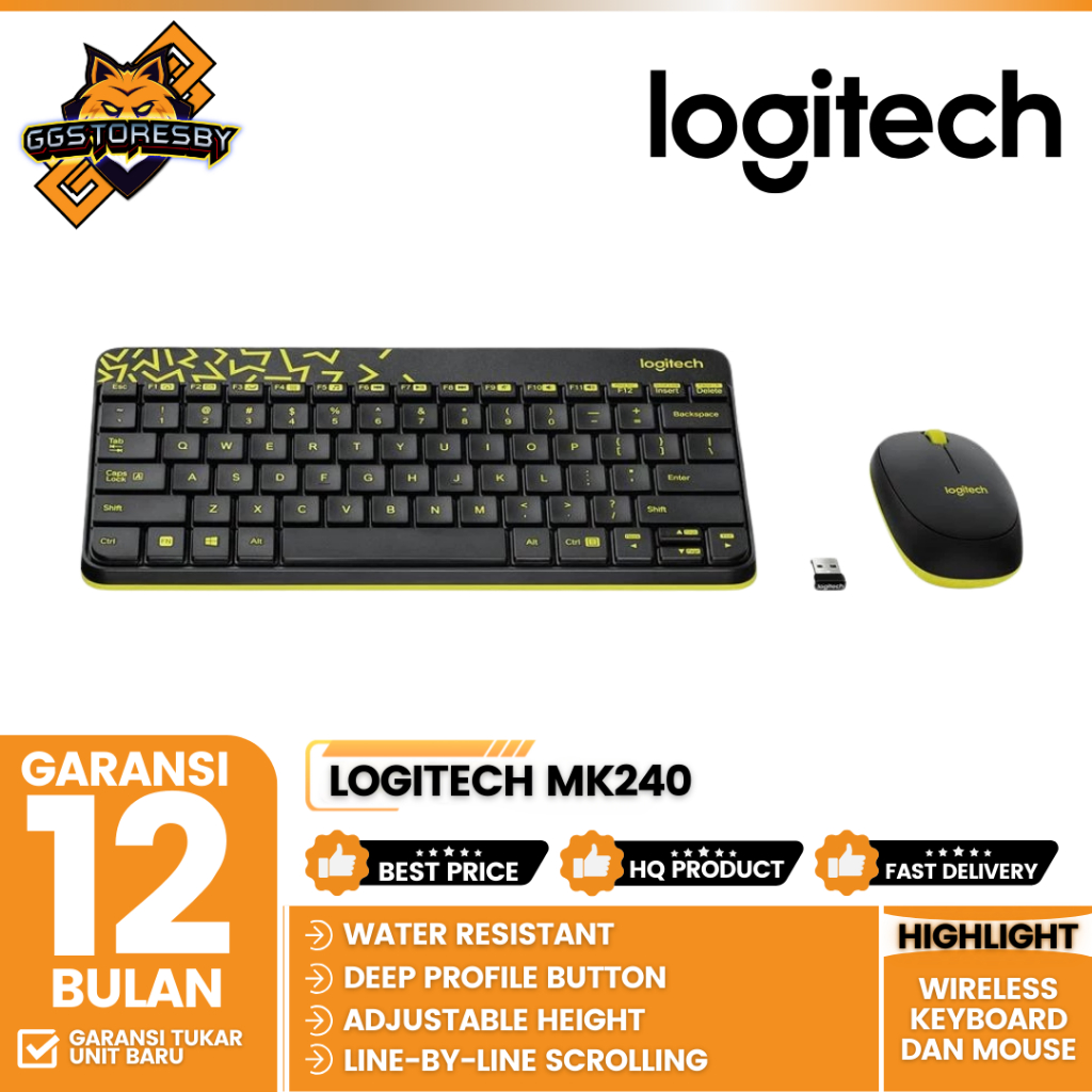 Logitech MK240 Wireless Keyboard dan Mouse - Black