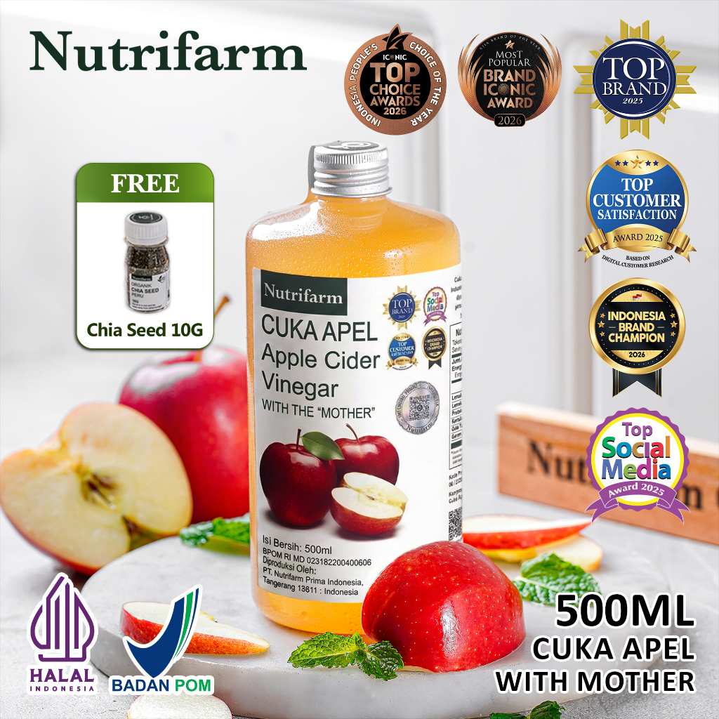 Nutrifarm Cuka Apel With Mother 500ml FREE Chia Seed 10gr