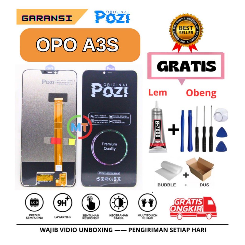 [POZI] LCD OPPO A3S OriginaL 100% Touchscreen Fullset || Gratis Lem + Obeng > COD