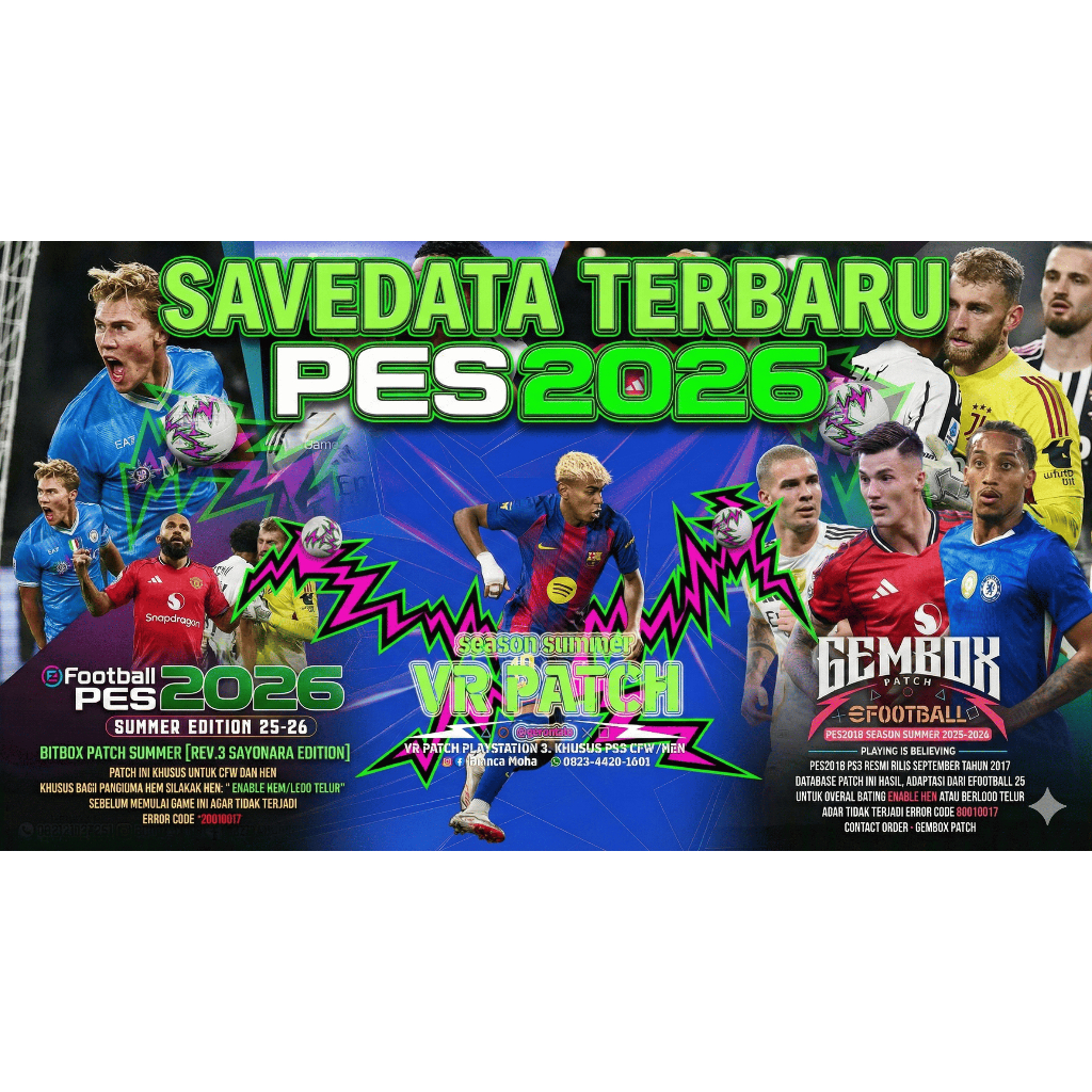 Savedata PES 2026 Transfer Update (PS3) - Gembox Patch, Bitbox Patch, VR Patch | Free Update Sampai 