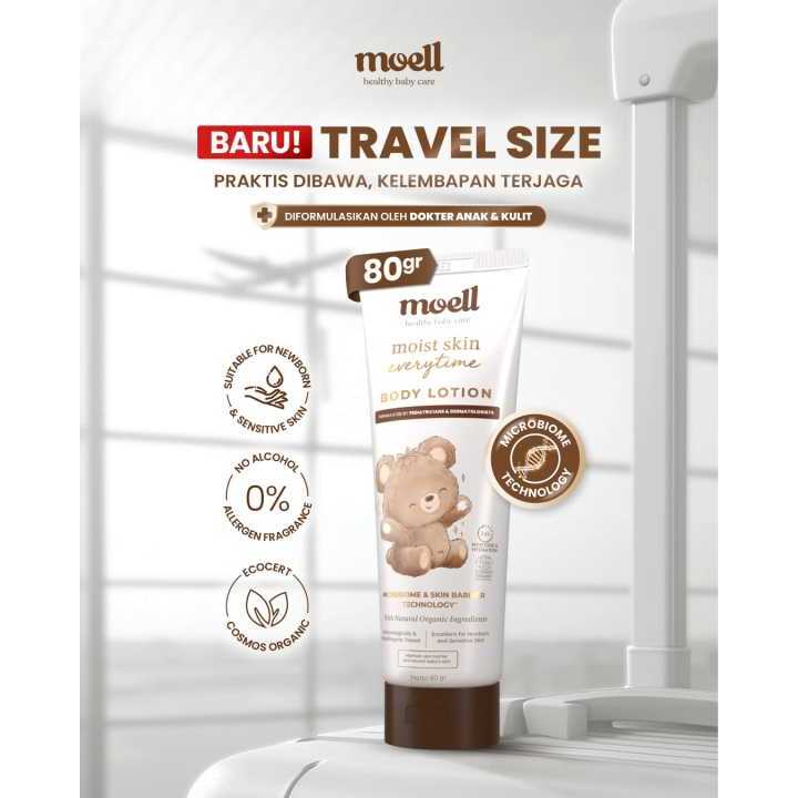 Moell Body Lotion Bayi Travel Size 80gr - Melembapkan Kulit Badan Anak - Perawatan Kulit Kering dan 
