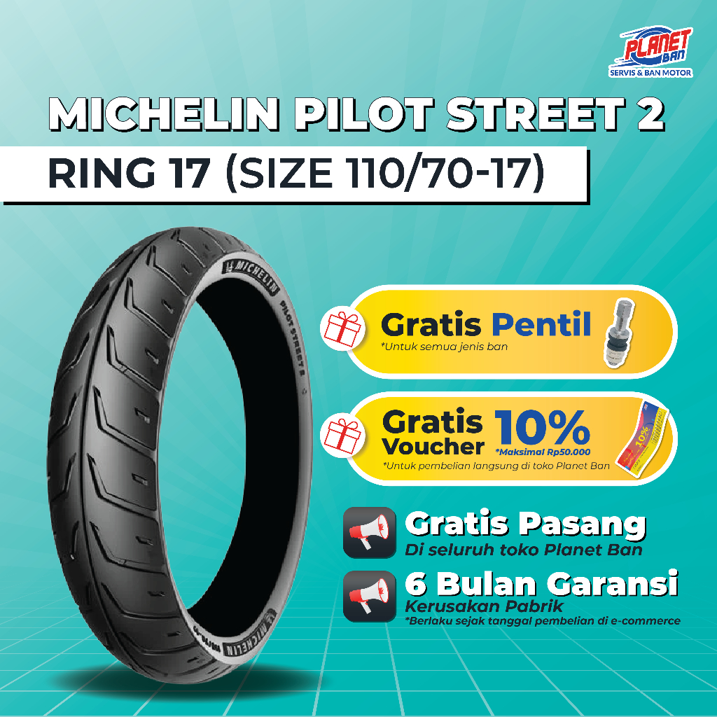 Ban Motor Ring 17 - 110/70 Michelin Pilot Street 2 (Ban Motor DEPAN Xabre, Byson FI, MT25, R25, Ninj