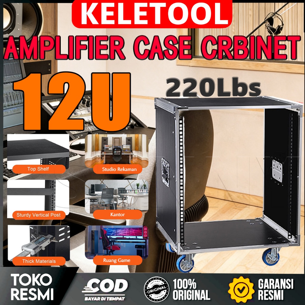 Box Hardcase Speaker Sound System Plus Mixer 12U Kotak Power Rak Amplifier Hitam Rak Kotak Aksesoris
