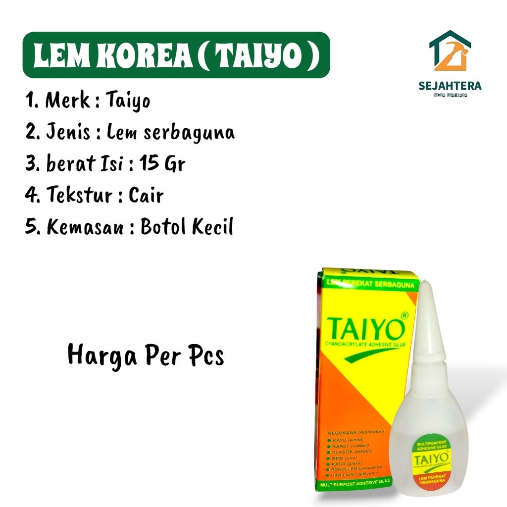 Lem Korea / Lem Serbaguna / Lem besi dan Kayu / Merk : Taiyo