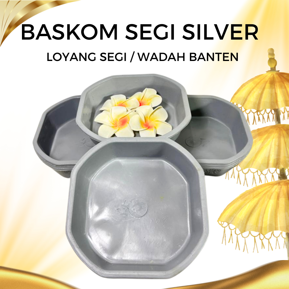EXTRA HEMAT 4 LUSIN BASKOM KECIL SEGI SILVER - LOYANG BALI - WADAH BANTEN - PLASTIK TEBAL, BERKUALIT