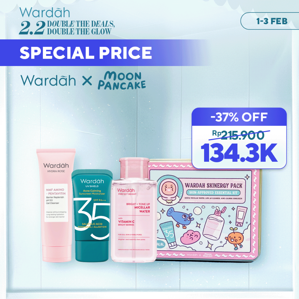 NEW Wardah Starter Kit Moon Pancake Trio Basic Skincare Glow (UV Shield Sunscreen, Perfect Bright Mi