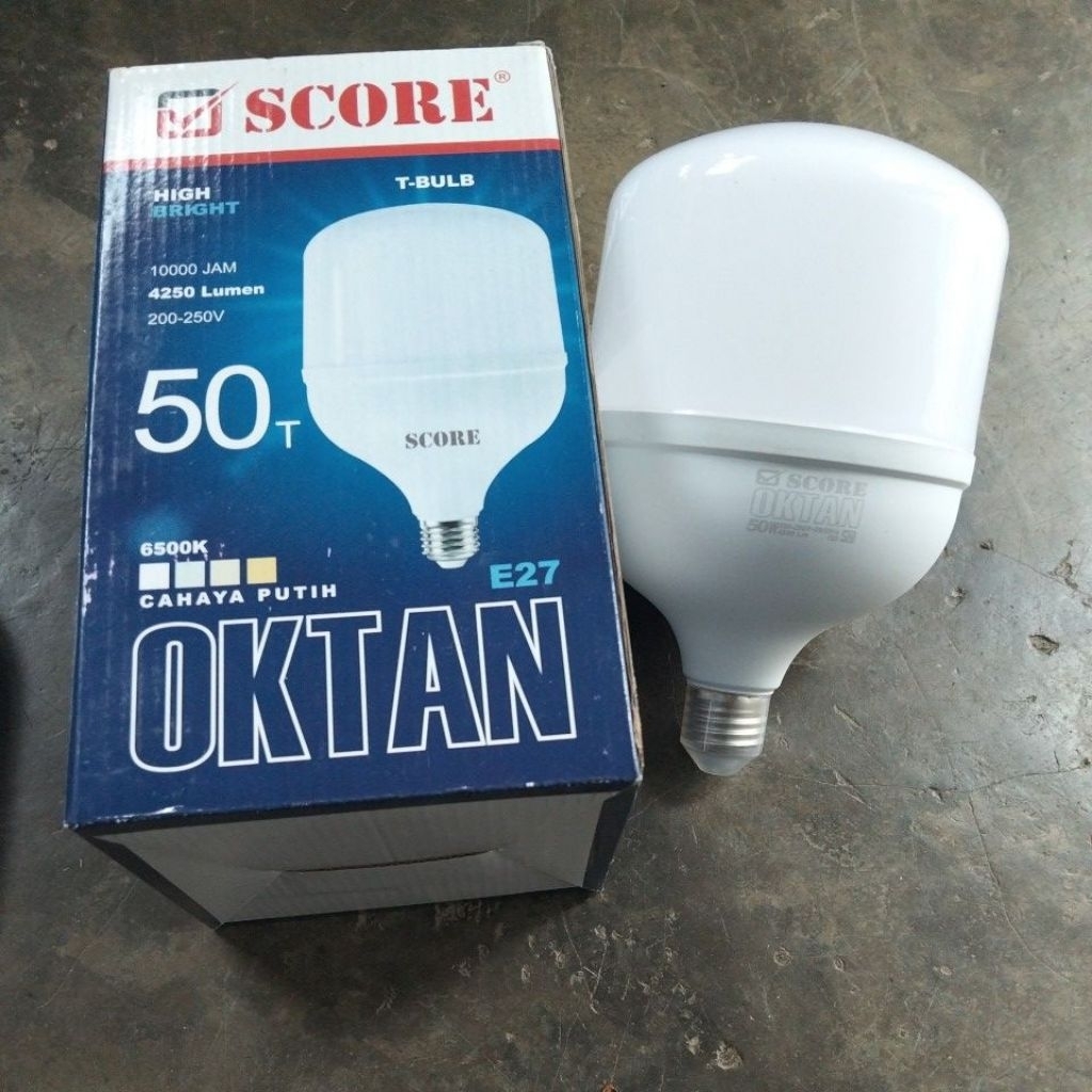 Lampu Bohlam Score Oktan LED 50 Watt Cahaya Putih Terang SNI