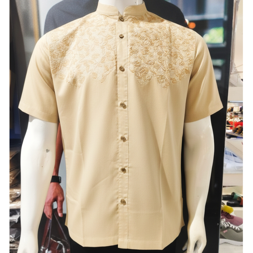 KOKO BORDIR GQ ( GOOD QUALITY ) 3825127/94 KATUN CVC REGULER FIT LENGAN PENDEK CREAM