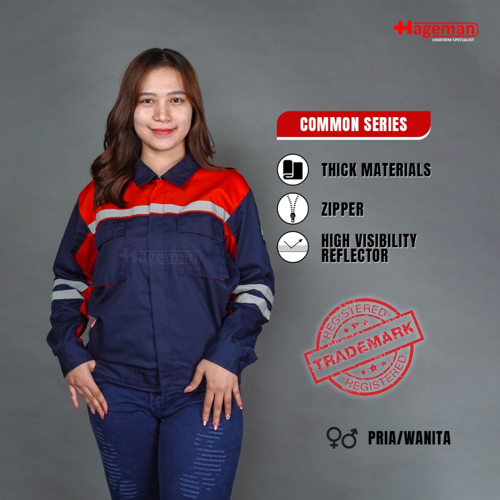 Hageman - Wearpack Safety / Wearpack Atasan Warna Navy Kombinasi Merah
