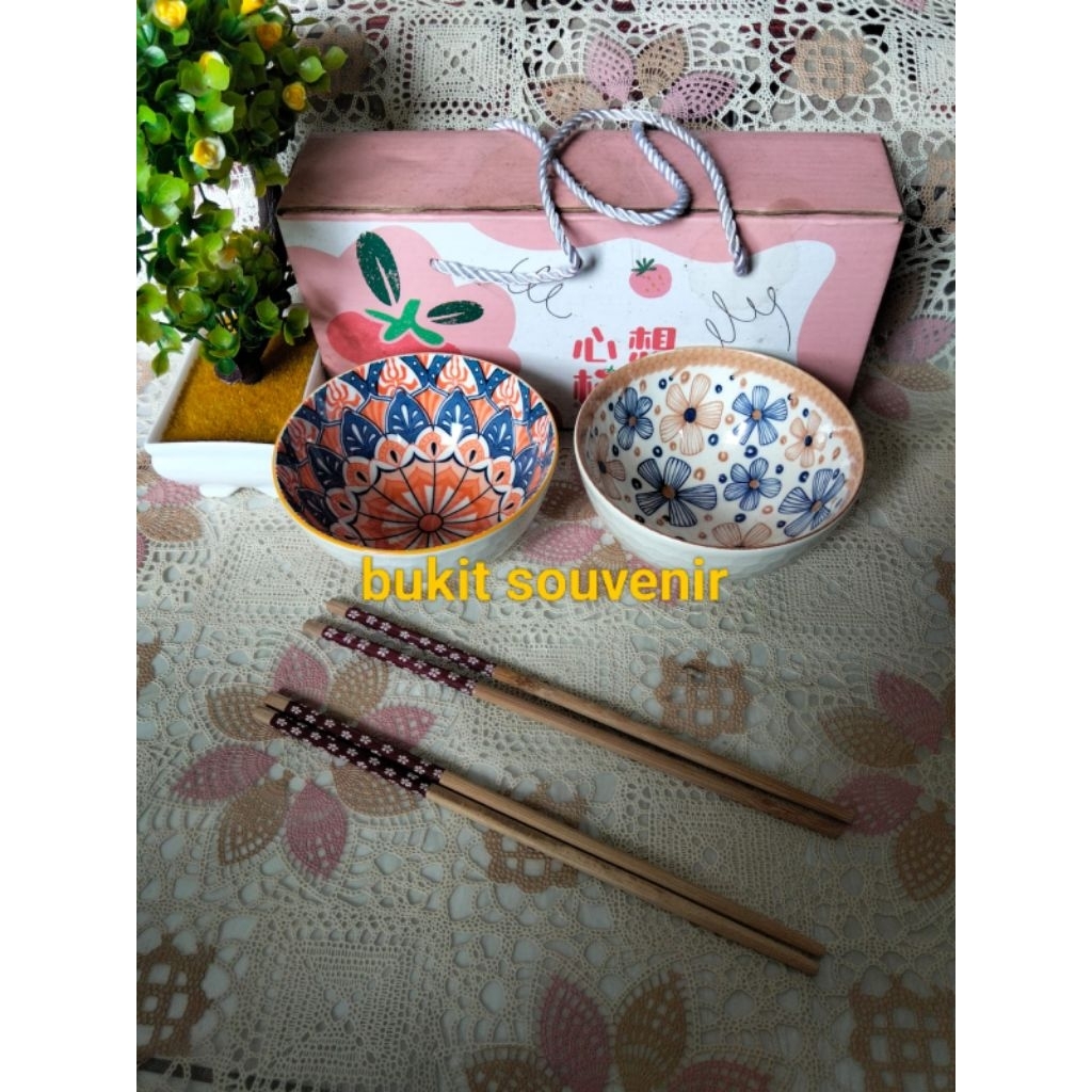 HAMPERS MANGKOK SET JAPANESE (ISI 2PCS) /MANGKOK SOUVENIR BOHEMIAN Style/BOWL SET