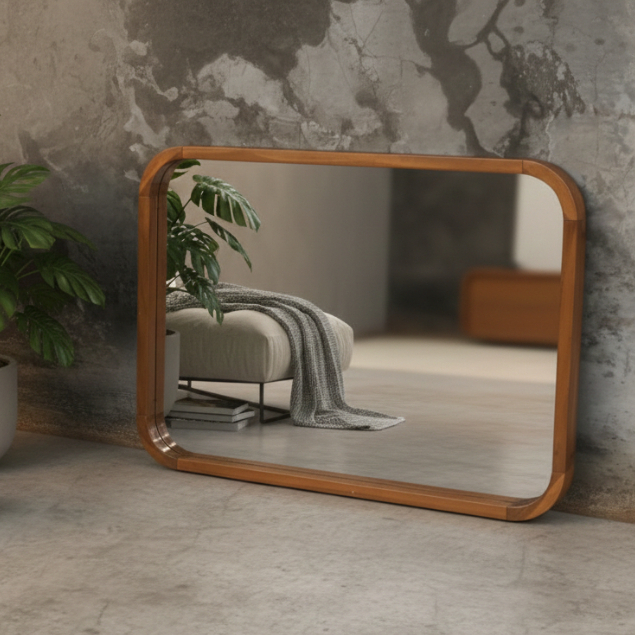 Cermin Kayu Jati Kotak – Cermin Dinding Hias Minimalis Estetik untuk Kamar - free packing kayu