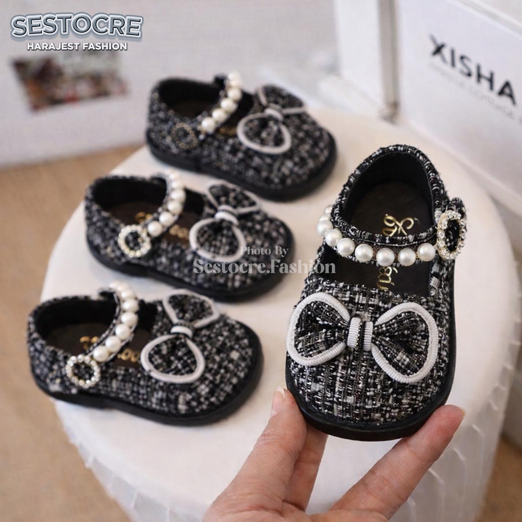 Sepatu Bayi Perempuan Pita Mutiara Usia 0 - 12 Bulan Slip On Baby Girl Shoes Prewalker Sepatu Bayi A