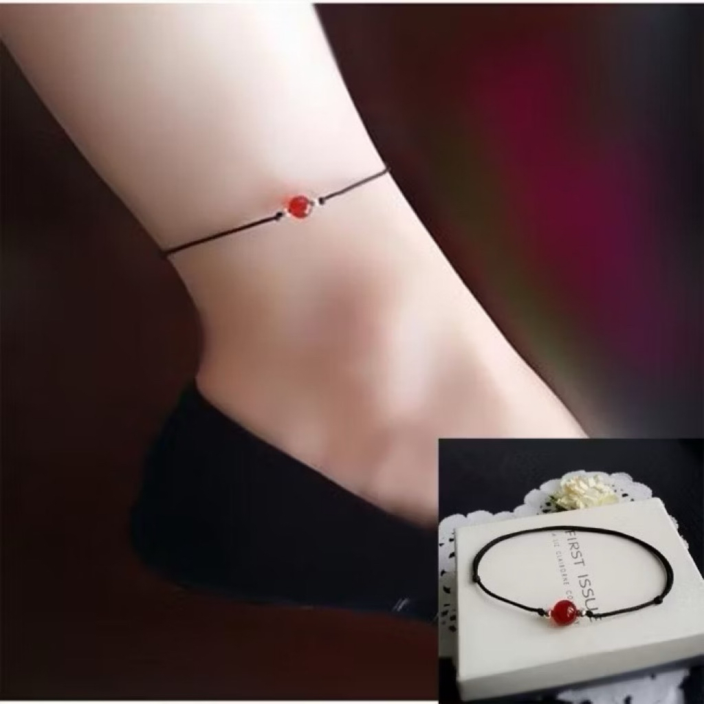 Gelang Kaki Tali Hitam Manik Merah