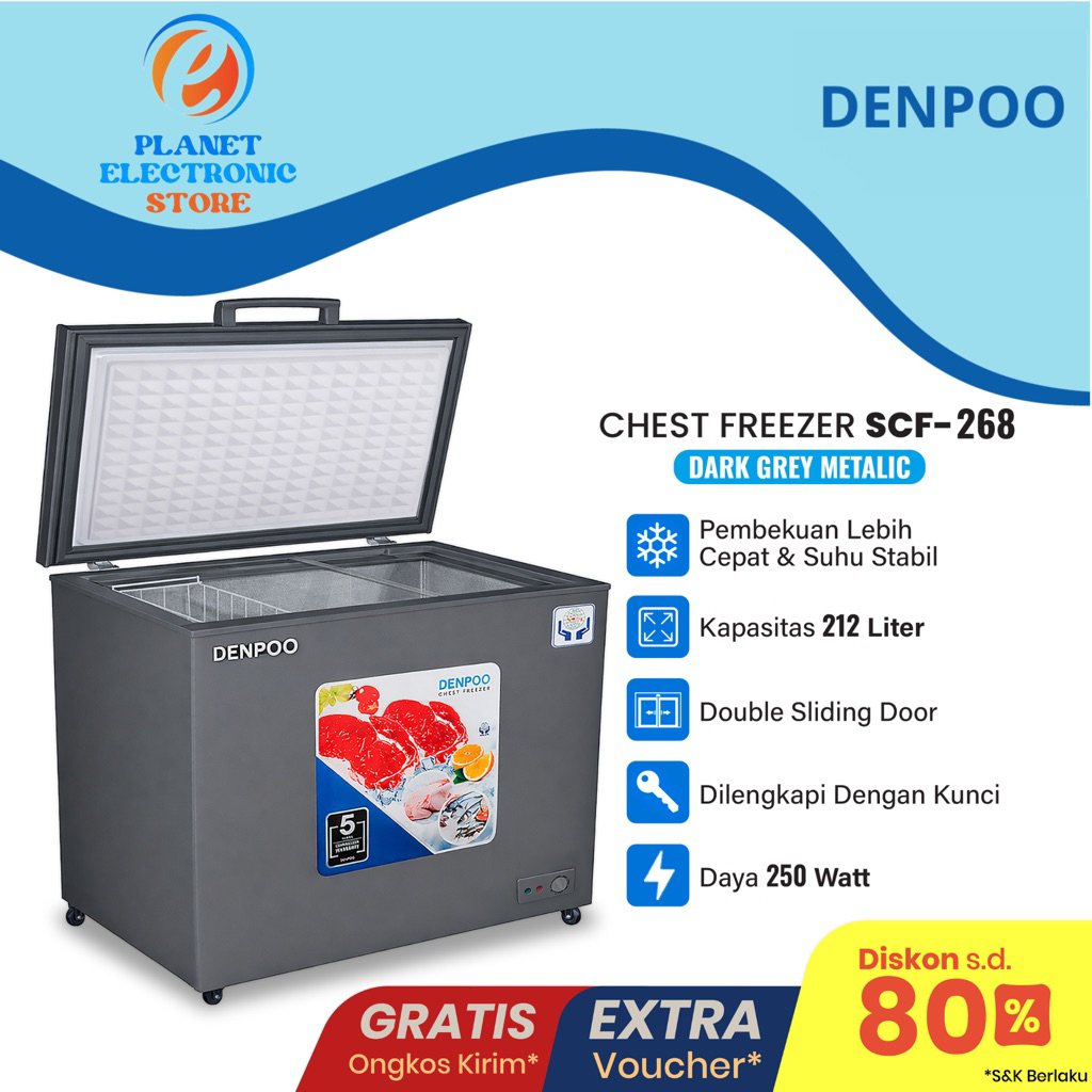 Chest Freezer Denpoo SCF 268CG Kapasitas (235 Liter)