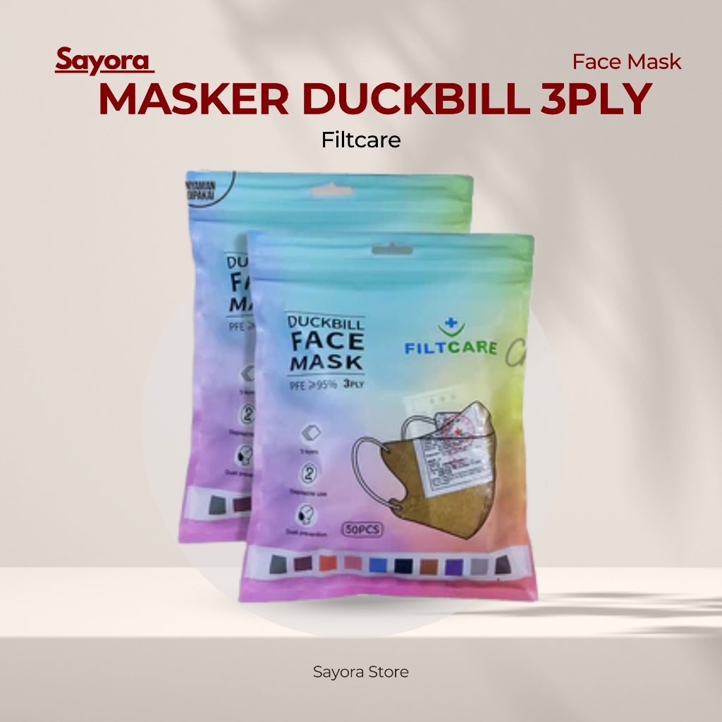 Masker Filtcare Duckbill Earloop 3ply 50 pcs Mix 10 Warna