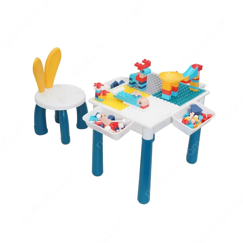 Bricks Kingdom Set of Children's Table and Chairs Building Blocks - Mix