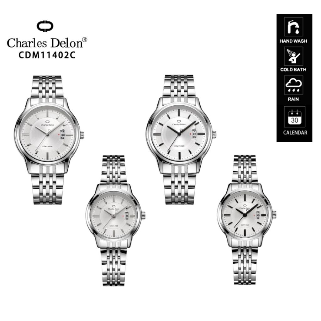Jam Tangan Charles Delon 1142C Cauple Rantai Stainless Stell