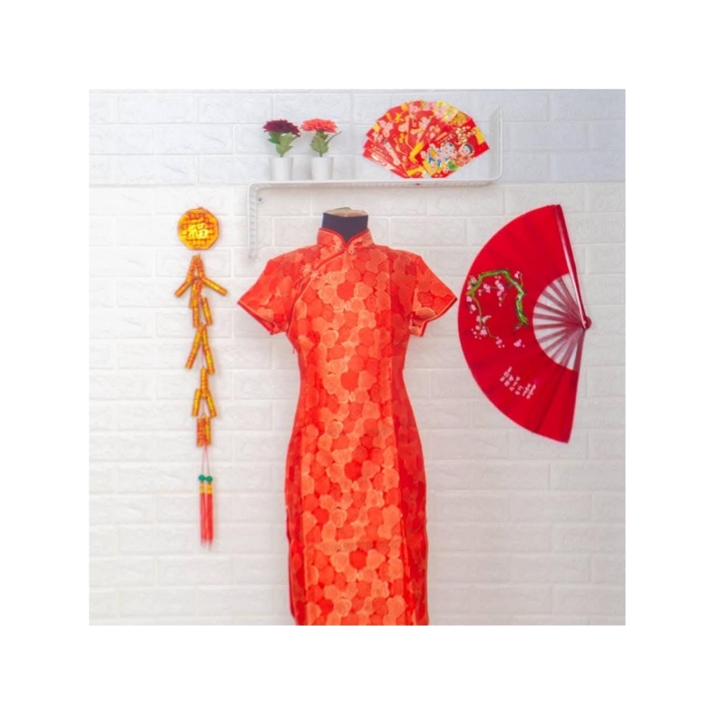 Dress Cheongsam warna merah code 001