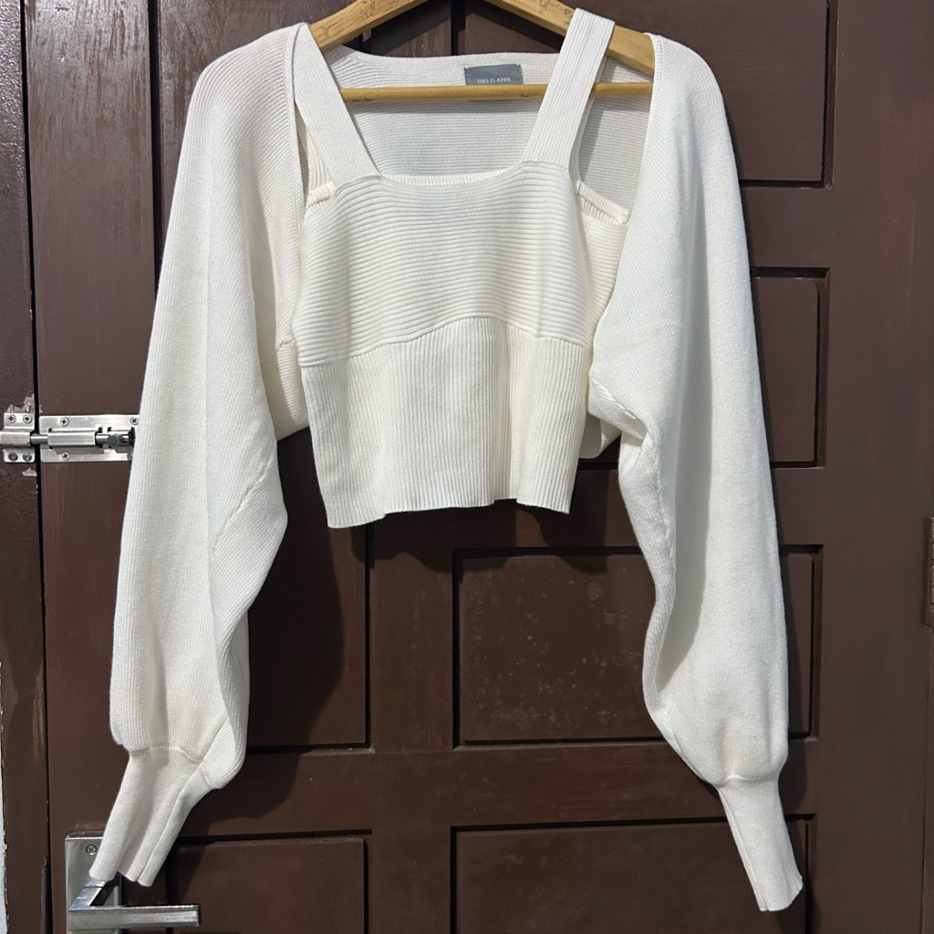 This is april atasan blouse set knit putih knit premium wanita